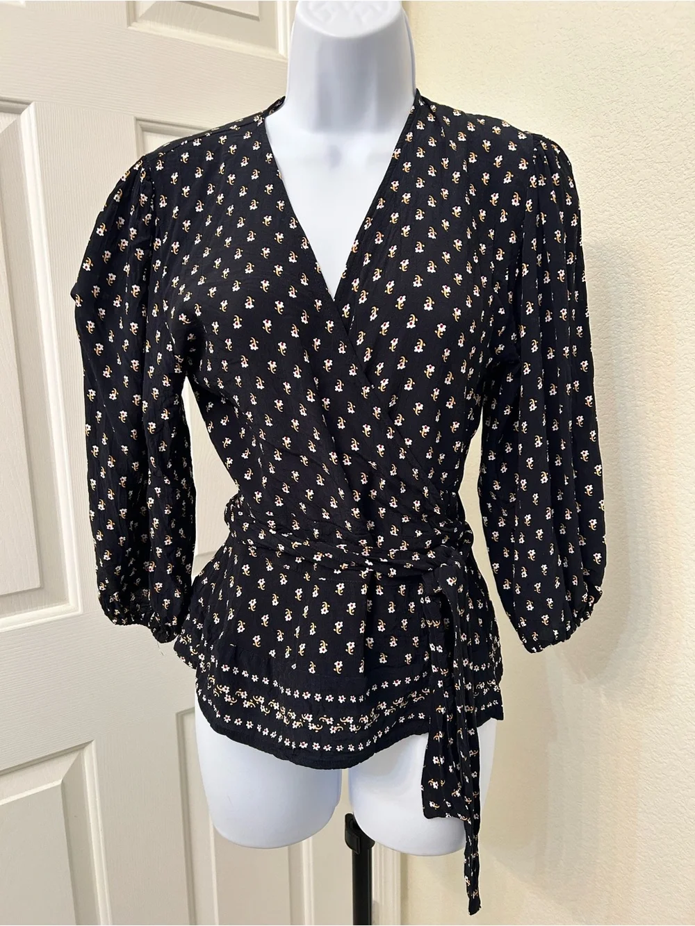 Faithfull the Brand Black Floral Wrap Blouse